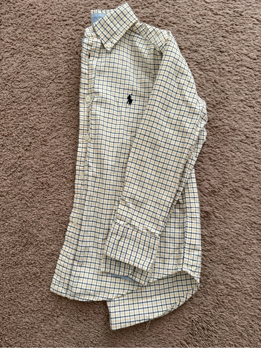 Boy’s Ralph Lauren Long-Sleeve Button-Down Plaid Shirt - Cream/Navy